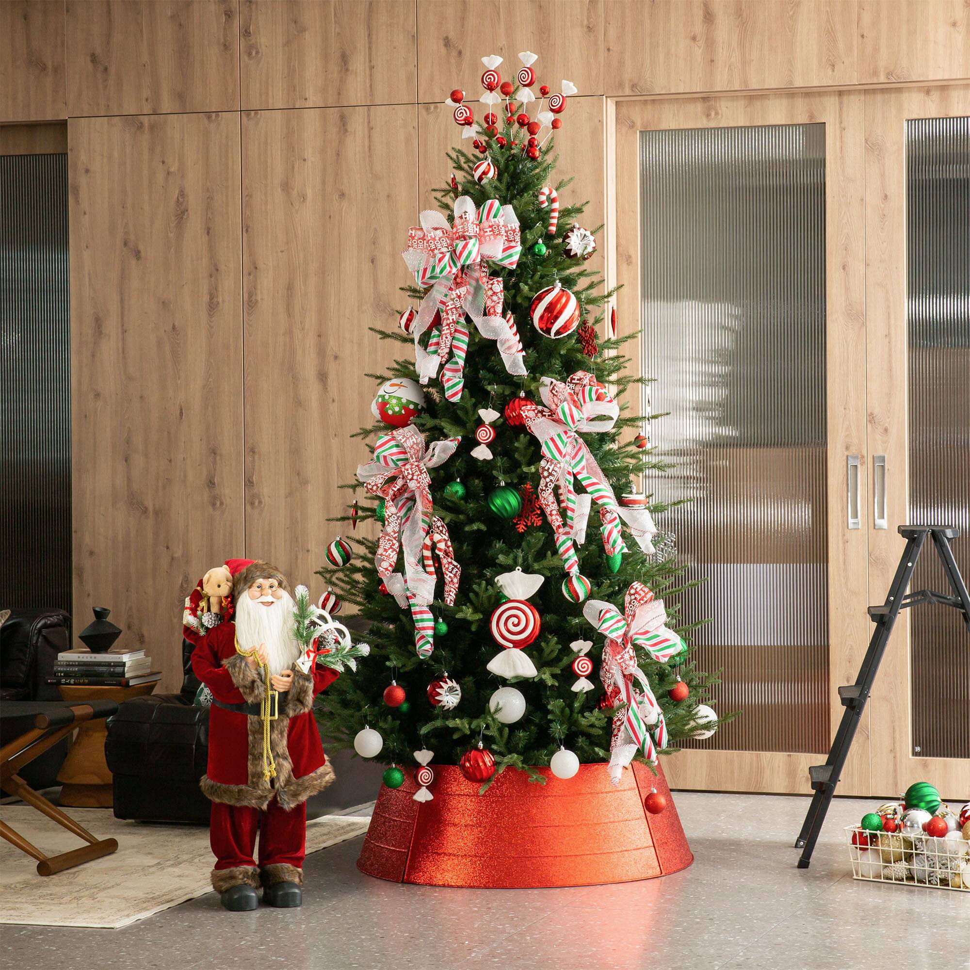 Glitzhome® 3ft. Red Glitter Metal Tree Collar